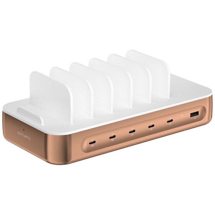 4smarts Team töltőállomás, PD 100W, 4x USB-C, 2x USB-A, réz