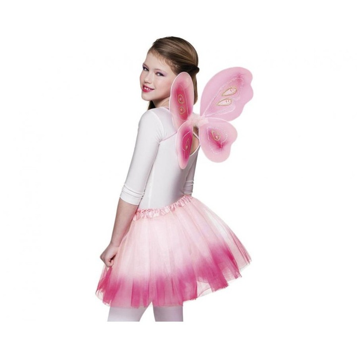 Set costum carnaval Godan Zana, aripi roz, fusta tutu roz, marime universala