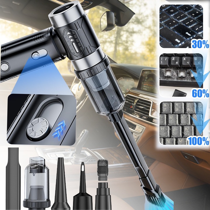 Suflanta electrica Necomi, 100000 RPM, 3 trepte de viteza, negru, set complet accesorii