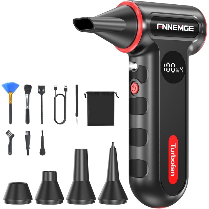 Suflanta electrica, FNNEMGE, 4 trepte de viteza, iluminare LED, set cu 5 capete de suflare, portabila