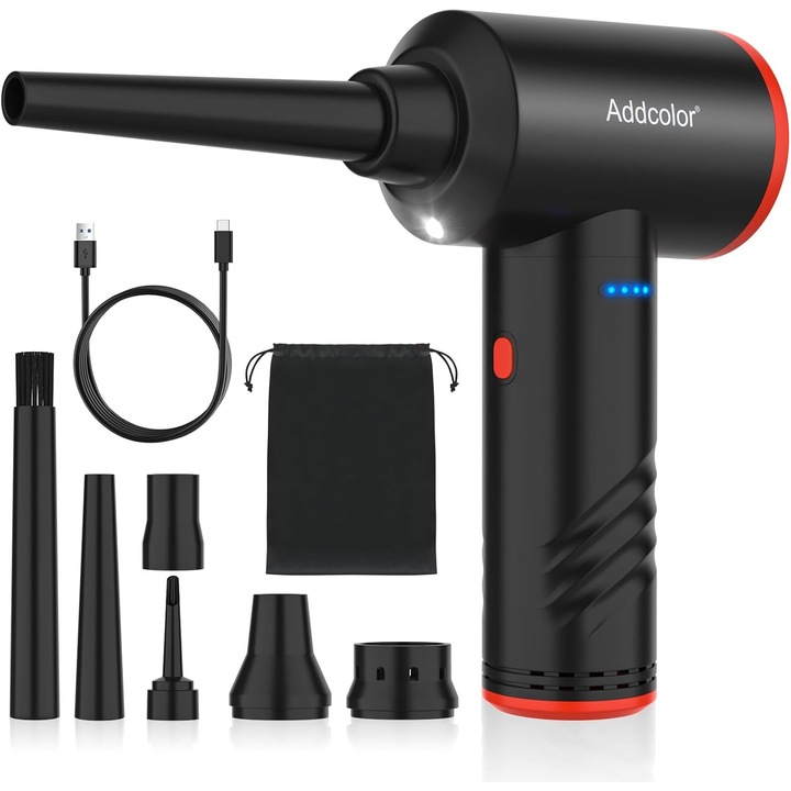 Suflanta electrica cu aer comprimat ADDCOLOR, 3 trepte de viteza, 5 duze, LED, portabila