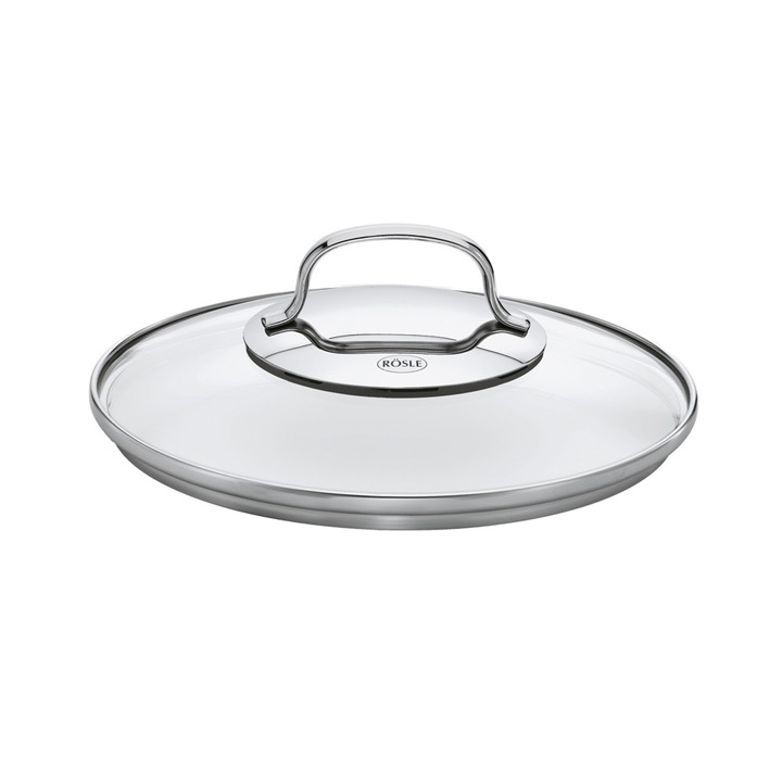 Capac din sticla Rosle, Moments, compatibil cu tigai si oale de Ø 28 cm, protectie in timpul gatitului, curatare usoara, lavabil la masina de spalat vase, maner otel inoxidabil, transparent