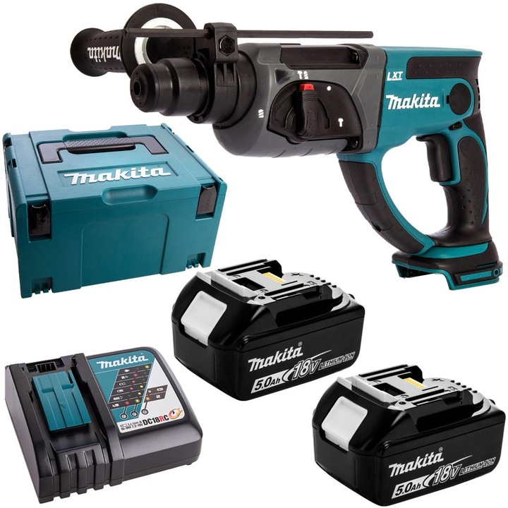 Rotopercutor Makita DHR202 1,9J 18V 2x5Ah, 3 functii, SDS+, cu valiza MAKPAC