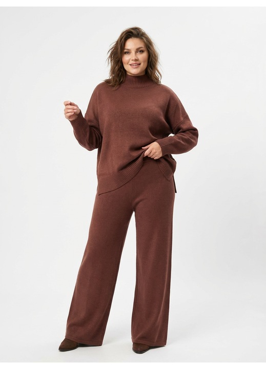 Плетено дамско облекло, овърсайз кройка, смес от вискоза, кафяво, размер L/XL