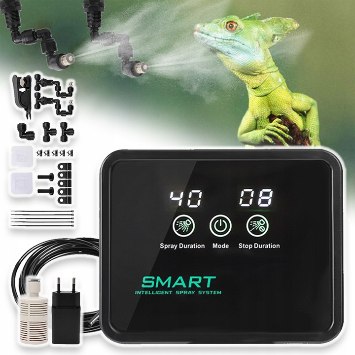 Umidificator pentru reptile, Bedee, Duza rotativa 360°, Setare inteligenta a timpului, cu pulverizare, Umidificator pentru acvariu, Conectare la galeti cu apa, Atomizor pentru Reptile, Amfibieni, Flori, Plante, Negru