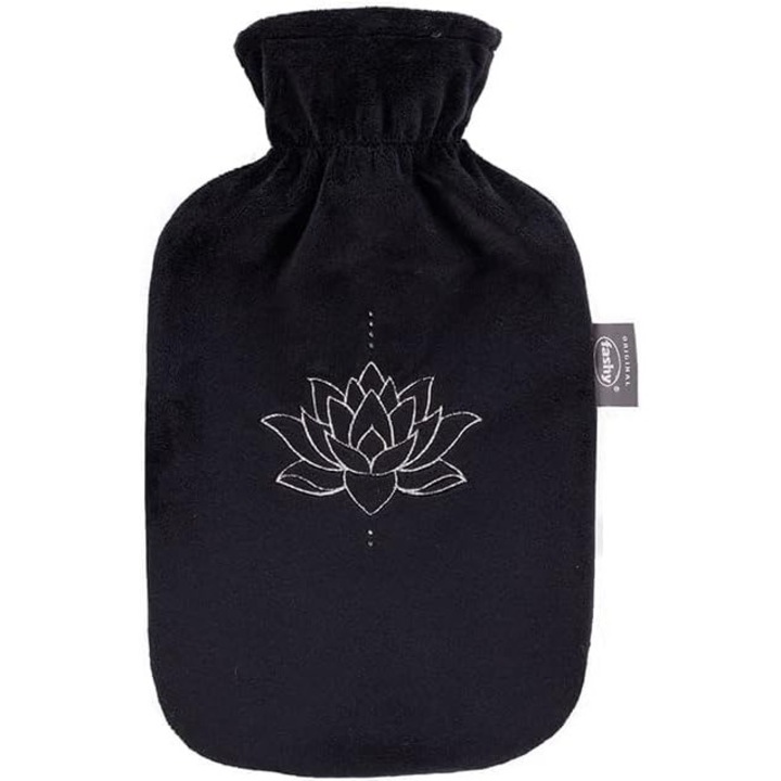 Sticla Apa Calda Fashy cu Husa Fleece, Liliac Negru, 2L