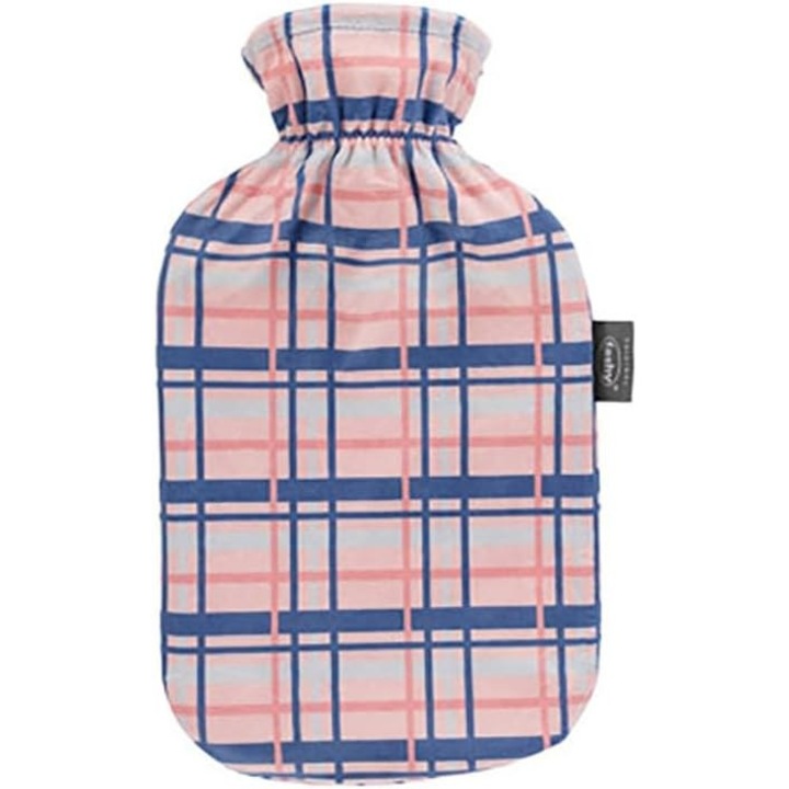Sticla cu apa calda Fashy cu husa fleece, 2.0 L, model carouri