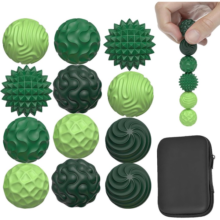 Jucarie Fidget cu bile magnetice, Bedee, cu carcasa din silicon, ameliorarea anxietatii, pachet de 12, maini calme si nelinistite, minte anxioasa, cadou distractiv cu magnet Fidget, Verde