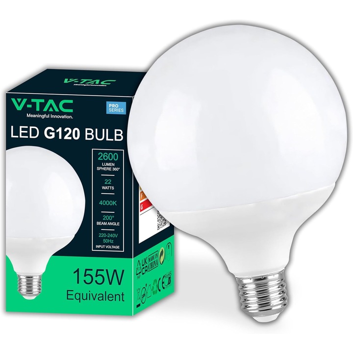 Bec LED V-TAC Glob E27 22W, 2600lm, Alb Neutru 4000K