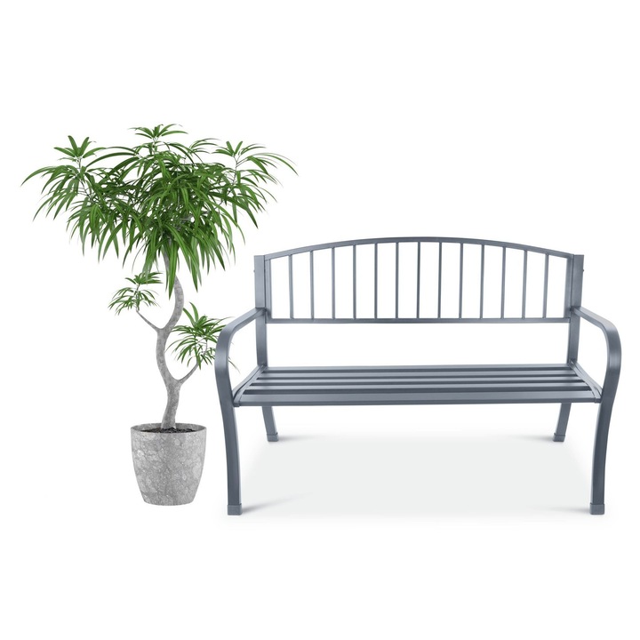 Метална градинска пейка с облегалка, bauerkraft, графит, 125x53x82см, макс 180кг