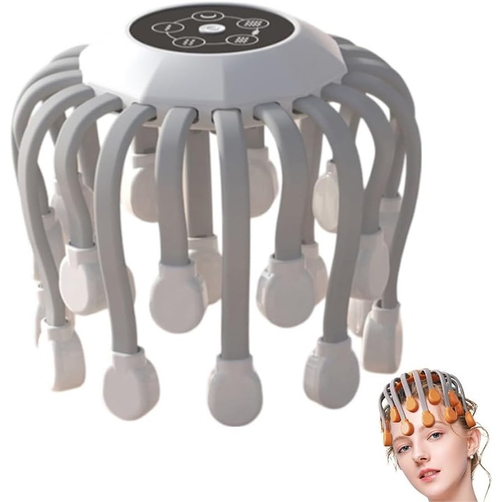Masajer electric pentru cap, 20 de gheare, 3 intensități, 5 moduri de masaj, alb