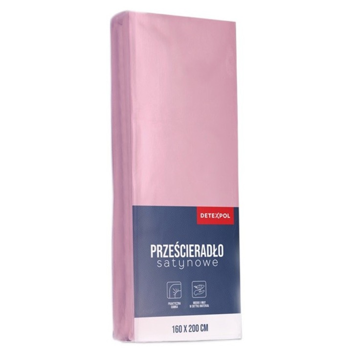 Чаршаф за легло DETEXPOL, 140x200см, сатениран микрофибър, 25см, пастелно розов