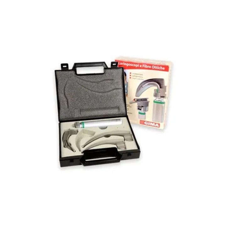 Set laringoscop LED Gima Green F.O. 3.5 V cu 3 lame McIntosh, otel, pentru adulti