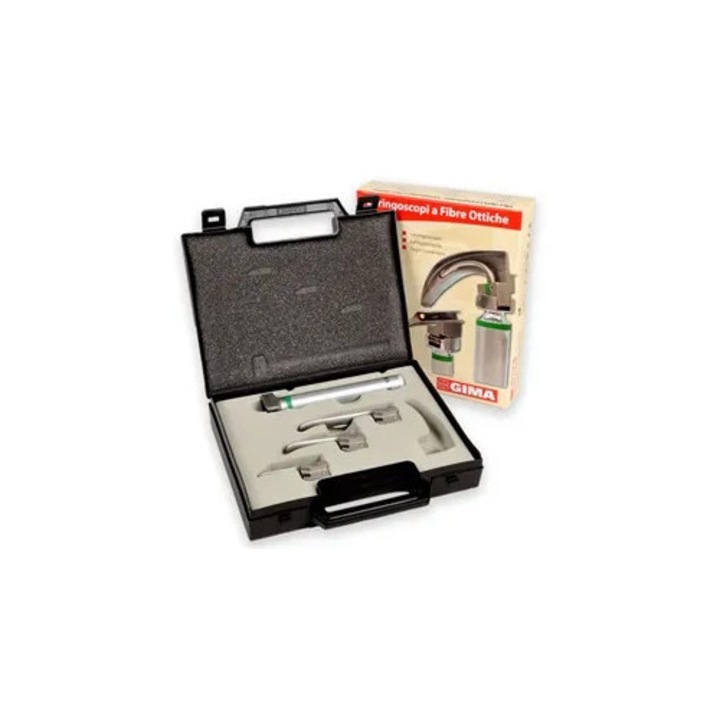 Set Laringoscop Pediatric Gima MaxLite F.O., 2, 5 V, 3 Lame Miller, Otel inoxidabil