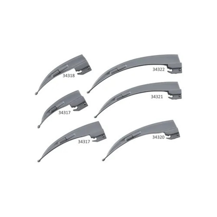 Lame laringoscop McIntosh Gima, set de la 0 la 5, nemagnetice, autoclavabile, finisaj satinat, 2.5 V