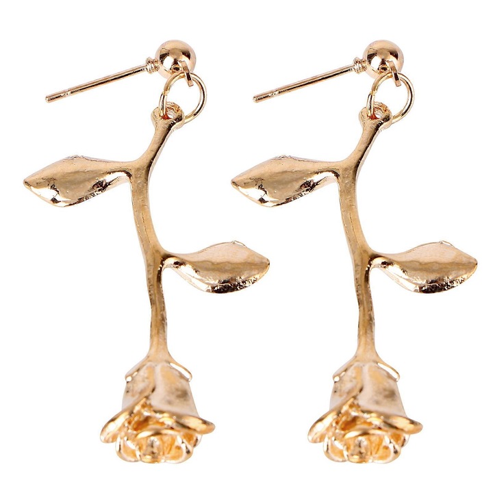 Cercei in forma de trandafir, dimensiuni 4.30x2.30x1.00cm, auriu