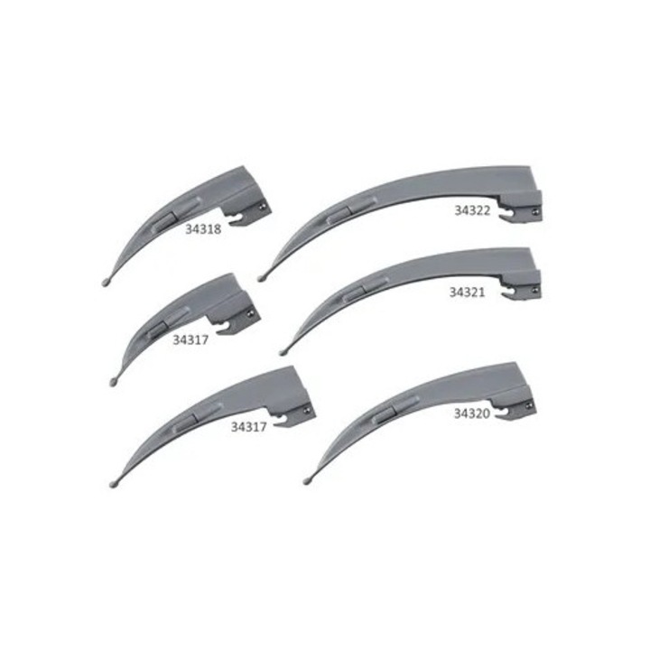 Lame laringoscop McIntosh Gima, set marimi 0-5, nemagnetice, autoclavabile, 2.5 V, 80x11mm - 175x14mm