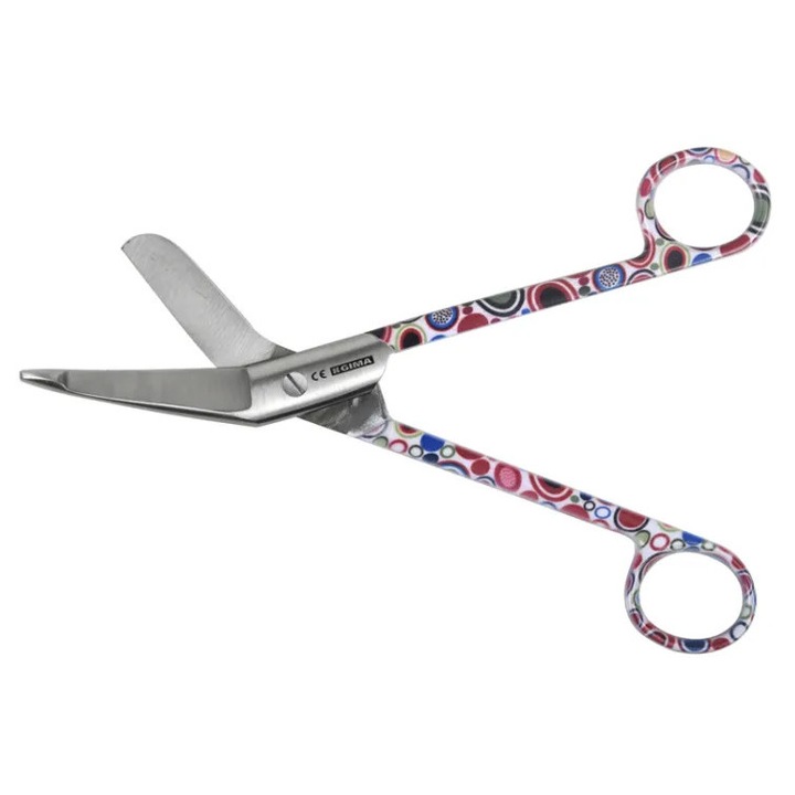 Foarfeca medicală pentru bandaje Gima, inox, 18 cm, model Bubbles Fantasy
