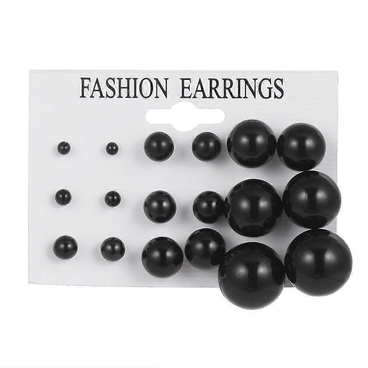 Set cercei dama, 9 perechi, perle simulate, aliaj de zinc