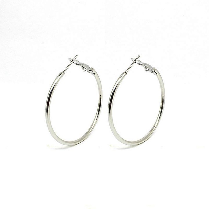 Set de cercei cercuri argintii, 3 perechi, dimensiuni 40mm, 50mm, 60mm