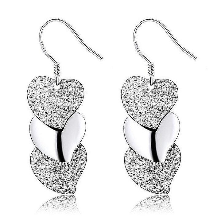 Cercei lungi din argint cu 3 inimi, stralucitoare, 5.3cm