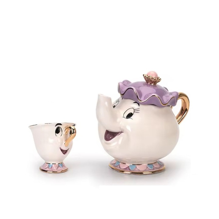 Set accesorii decorative, CADOU, ceainic și cană, multicolor, „Frumoasa și Bestia”