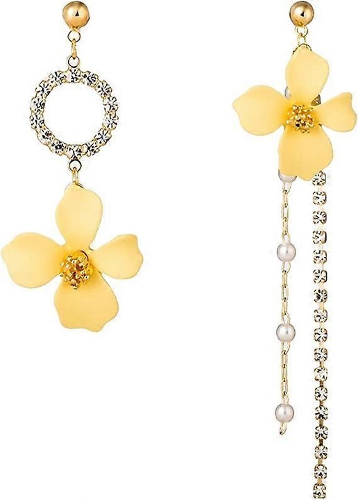 Cercei cu flori asimetrici, 925 argint, galben set bijuterii dama
