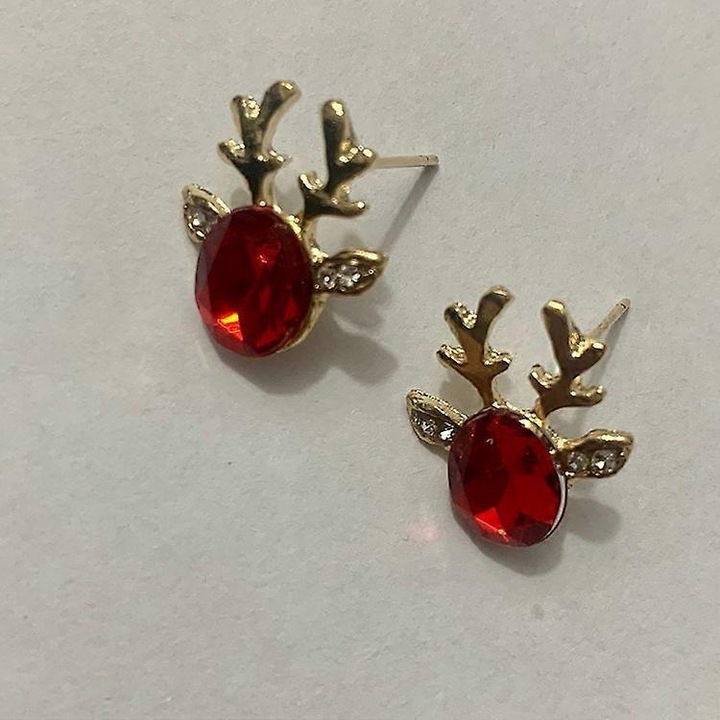 Cercei stud reindeer, bijuterii dama, cristale, multicolor, set de Craciun