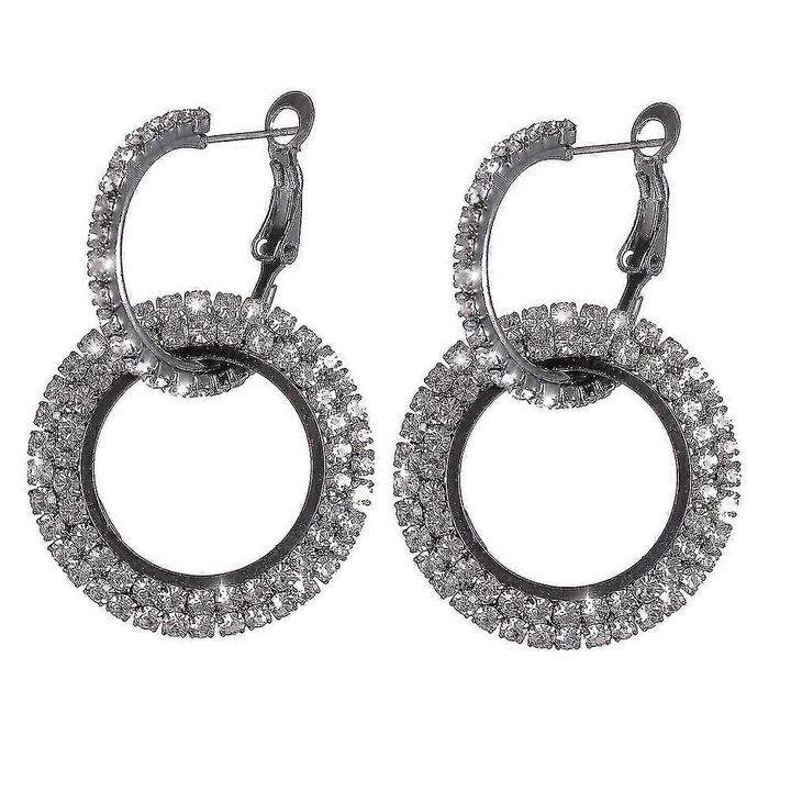 Cercei hoop din argint sterling, cristale stralucitoare