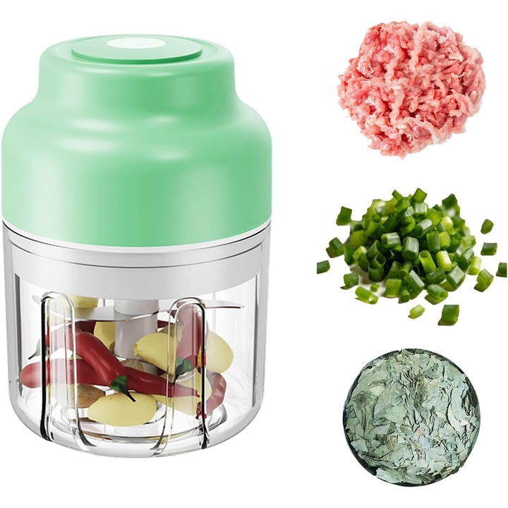 Tocator electric pentru usturoi, 320ml, portabil, USB, verde