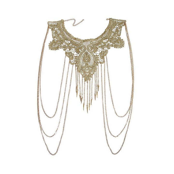 Colier din lant curb fin, design erotic, auriu, ajustabil