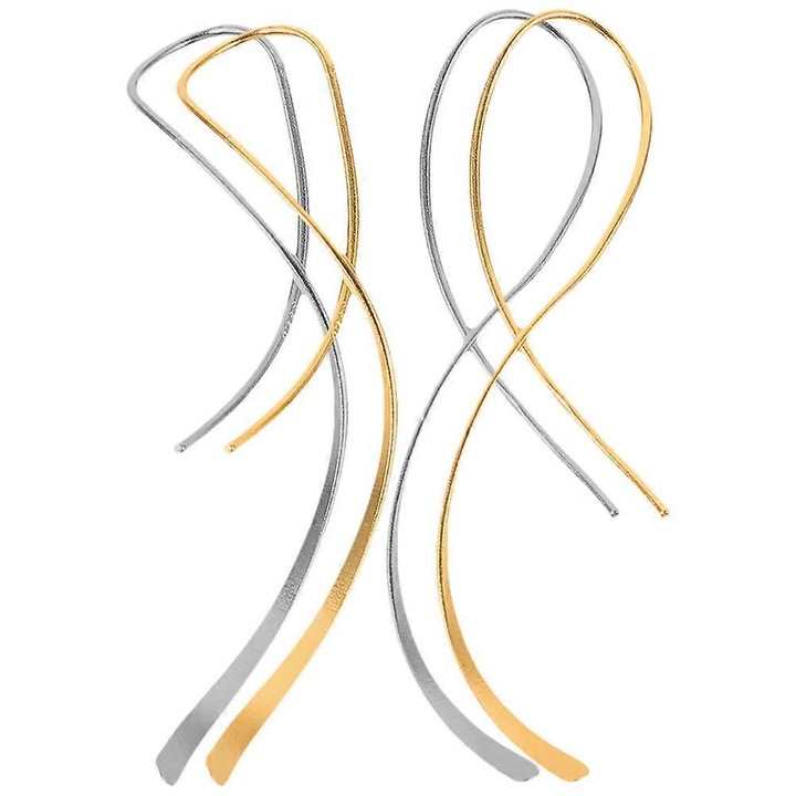 Cercei geometrici, set 2 perechi, argint S925, design linie rasucita, auriu/argintiu