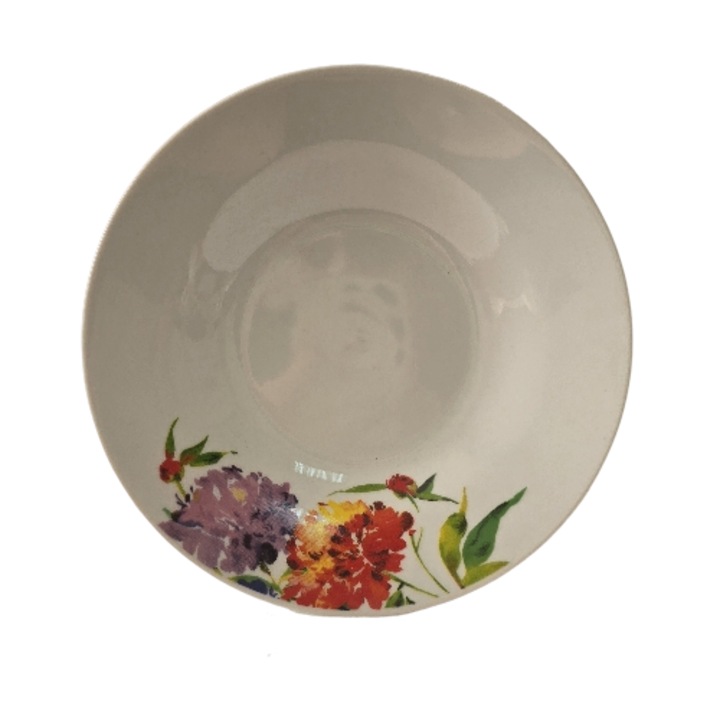 Farfurie adanca, 20.3 cm, Potelan, decorat cu garoafe