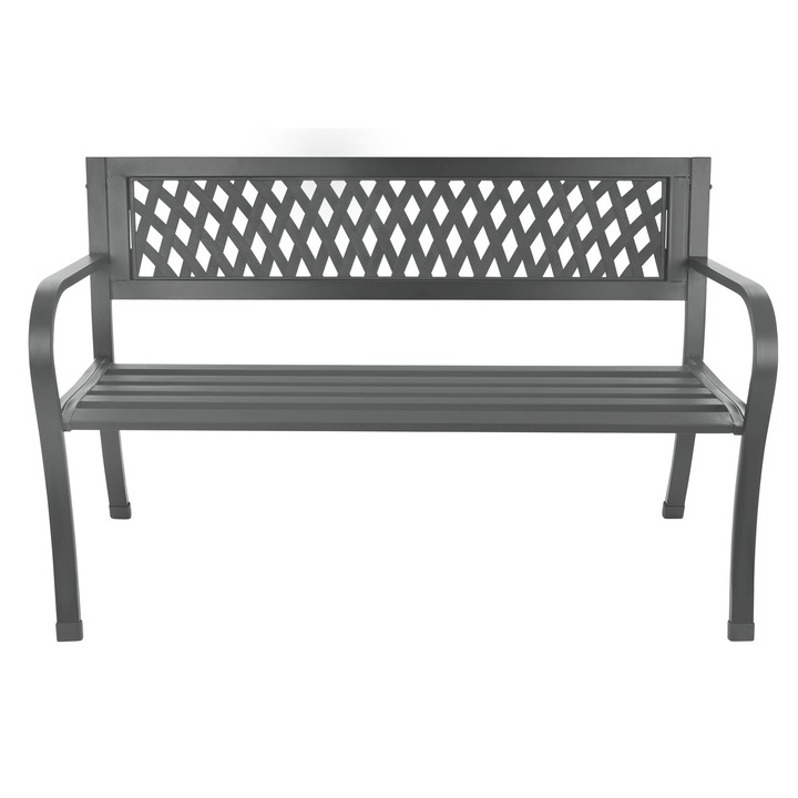 Banca de gradina cu spatar, Bauerkraft, metalica, grafit, 125x53x77 cm, capacitate 180 kg