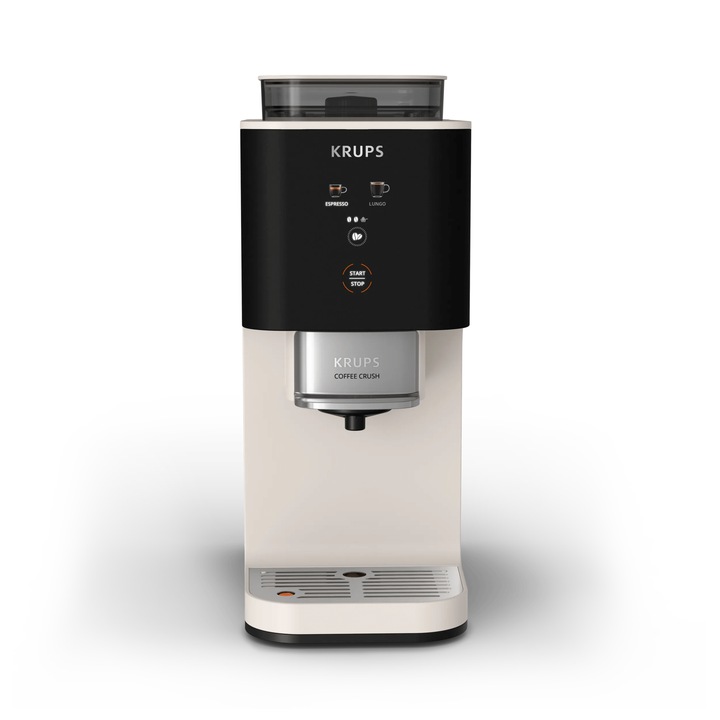 Еспресо машина Krups Coffee Crush SA4001E0, Полуавтоматична, 1370 W, 15 бара, Мелачка от неръждаема стомана, С-ма bean-to-cup, Приготвяне с едно докосване