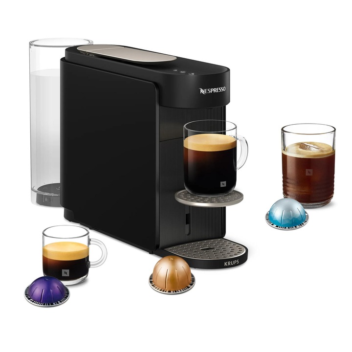 Кафемашина KRUPS, С капсули Nespresso Vertuo Up XN9408F0, 1100W, 1.4л, 9 рецепти, Автоматично изключване, Черен, С комплект капсули за дегустация