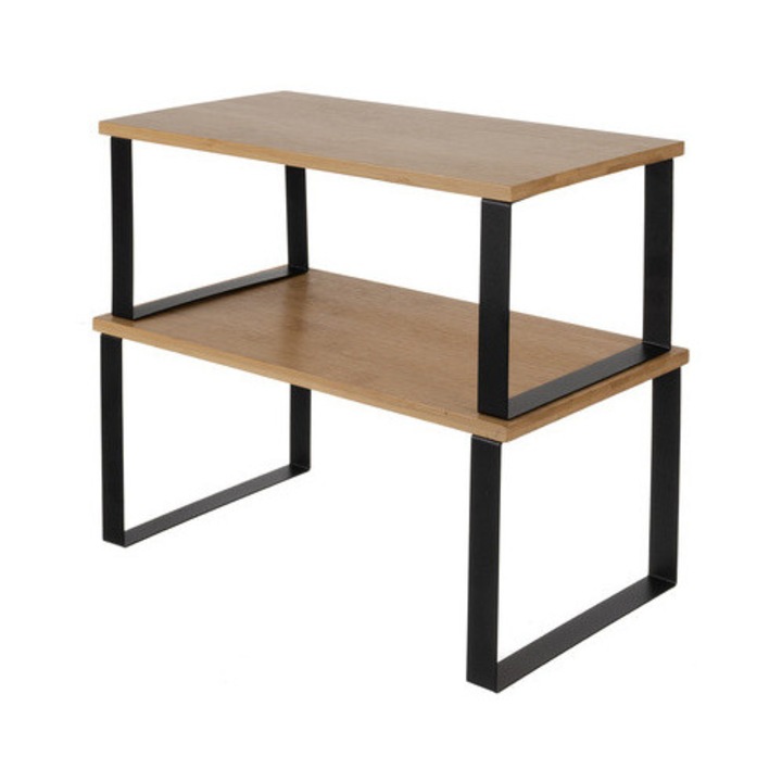 Set de 2 rafturi de bucatarie Ruhhy, bambus si fier, 33.5x19.5x16.5cm / 33.5x18.5x16.5cm, culoare naturala