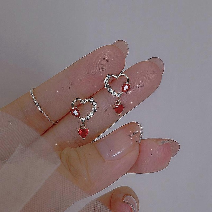 Cercei inima zirconiu, bijuterii dama, set, mic, colorat