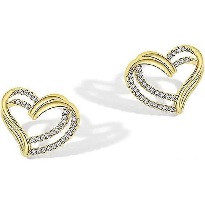 Cercei inimi pentru femei, aurii, cu zirconiu cubic