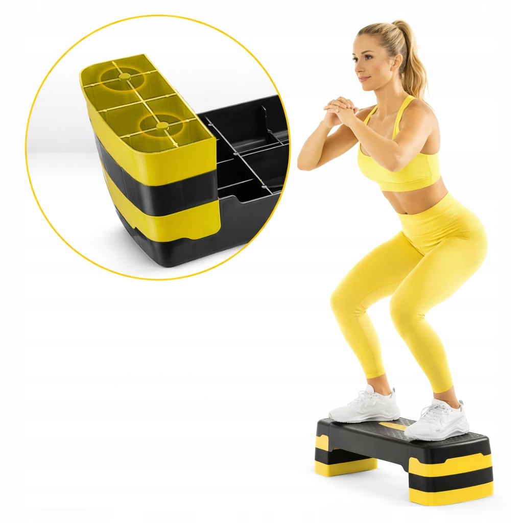 Step aerobic reglabil R2Invest, 2 niveluri, negru și galben