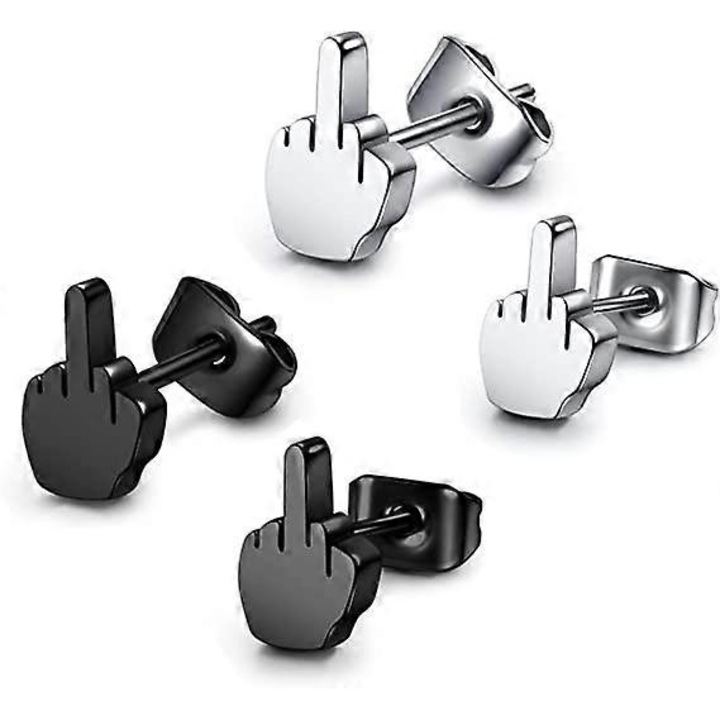Cercei stud din otel inoxidabil, punk, set 2 perechi, negru/argintiu, unisex