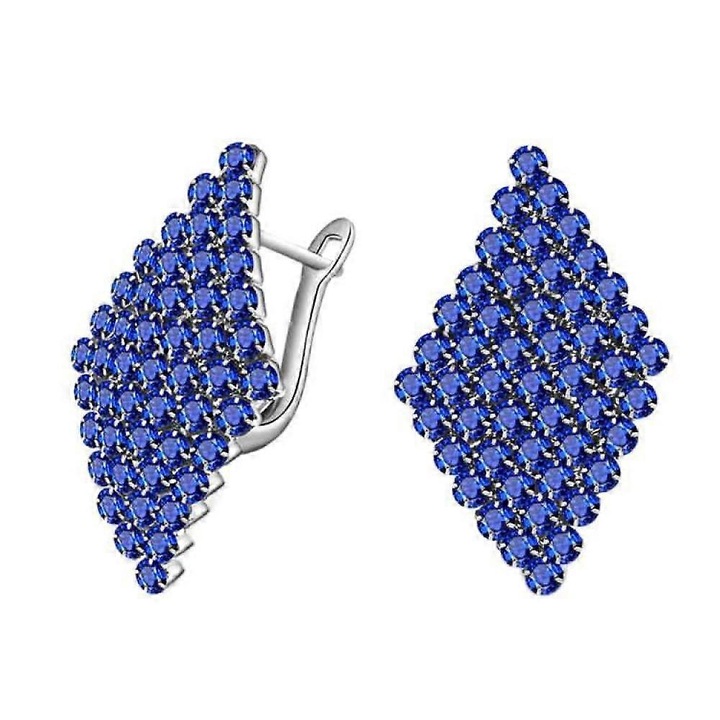 Cercei romb, zirconiu, albastru, 1.1x1.6cm