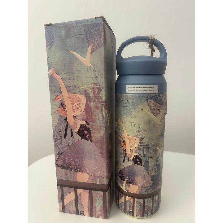 Termos Sweet Candy, 400ml, design papusa, antiderapant, albastru, 20x7cm