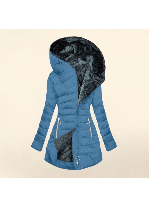 Geaca dama, croiala slim-fit, cu gluga, captusita, albastru