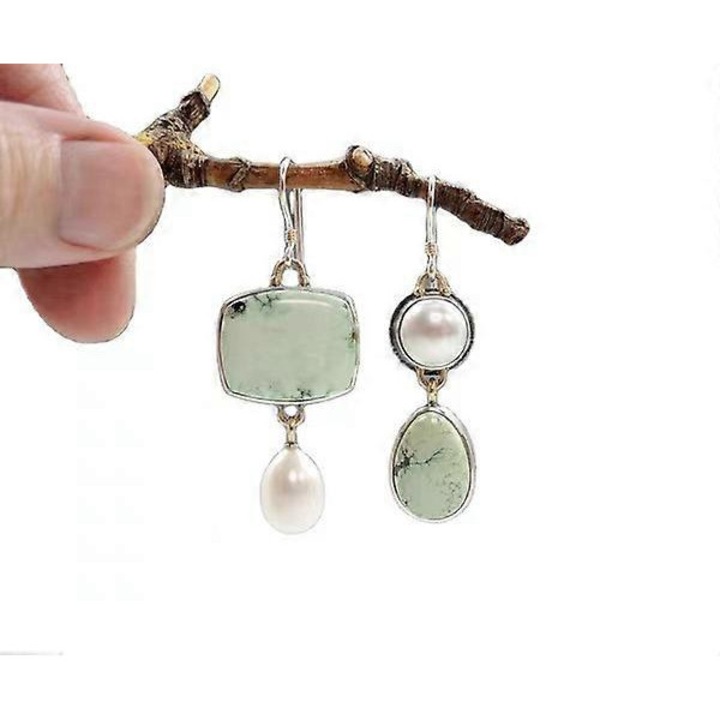 Cercei asimetrici din agate si perle de apa dulce