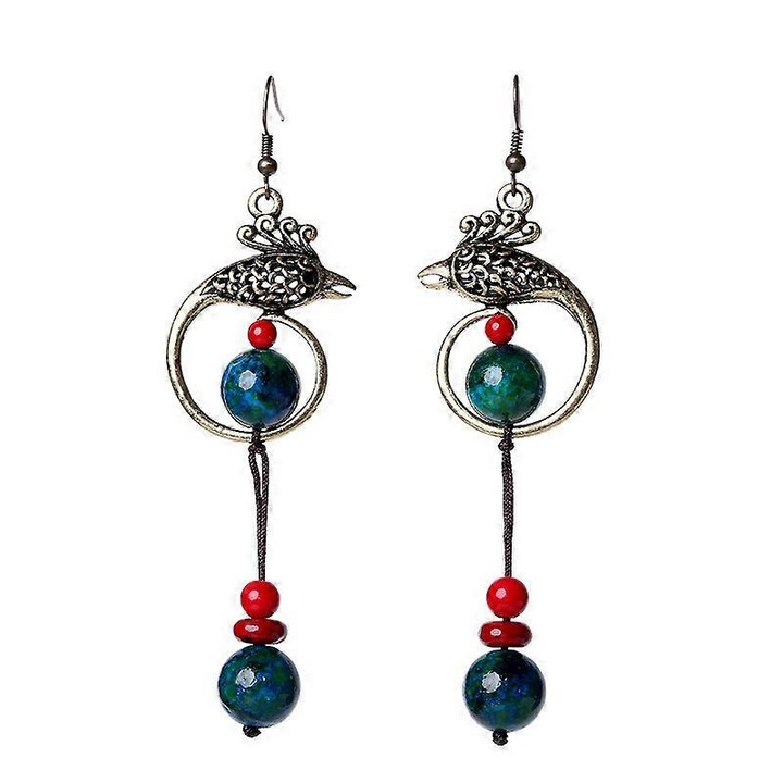 Cercei lungi cu ciucuri, stil retro, etnici, albastri,