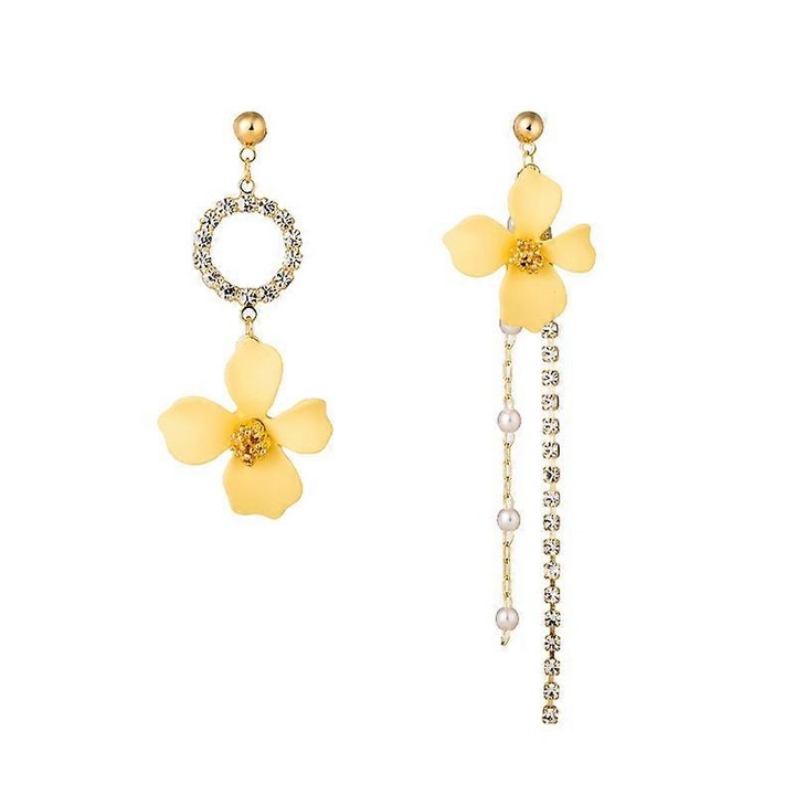 Cercei cu flori asimetrici, 925 argint, multicolor, set bijuterii pentru femei