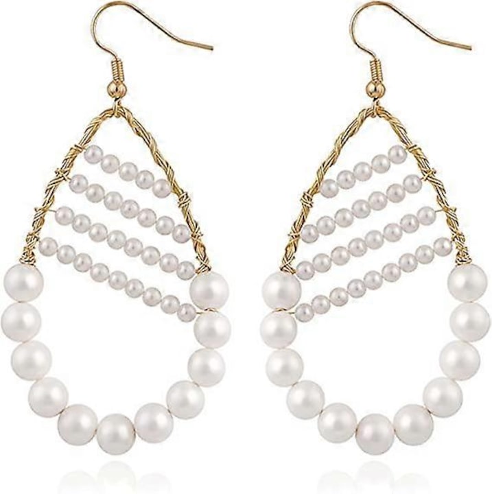 Cercei din aur cu perle, handmade, hipoalergenici, 2.8"x1.4", set