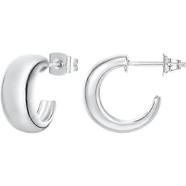 Cercei huggie grosi din argint 925 placat cu aur de 14K, argintiu design clasic