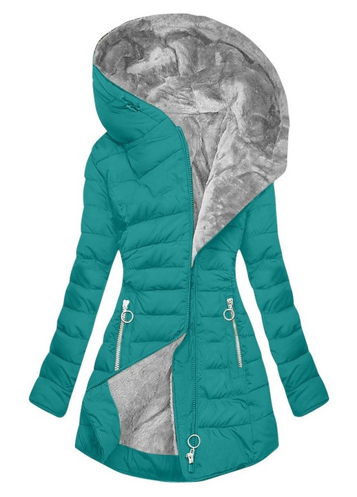 Geaca dama, cu maneca lunga, slim-fit, gluga, verde deschis/gri